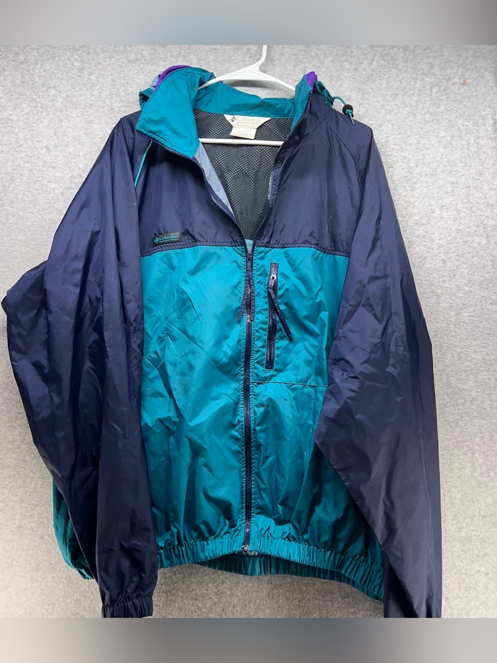 Columbia Teal and Navy Hooded Shell Jacket